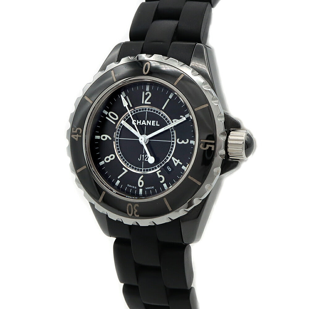 YK☆電池交換済 CHANEL シャネル J12 33mm H0681 デイト 200m防水 黒 ブラック SS ステンレス CE セラミック ラバー レディース クォーツ【6ヶ月保証】【腕時計】【中古】