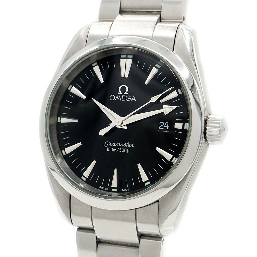 電池交換済 OMEGA オメガ シーマスター アクアテラ 2518.50 デイト 150m防水 黒 ブラック SS ステンレス メンズ クォーツ【6ヶ月保証】【腕時計】【中古】