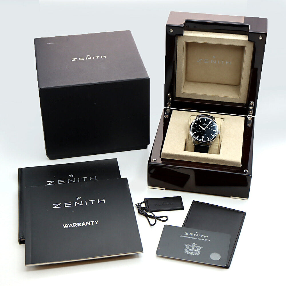 ZENITH ゼニス キャプテン エリート パワーリザーブ 03.2122.685 デイト 50m防水 裏スケ 黒 ブラック SS ステンレス 純正ベルト 純正尾錠 メンズ 自動巻き【6ヶ月保証】【腕時計】【中古】