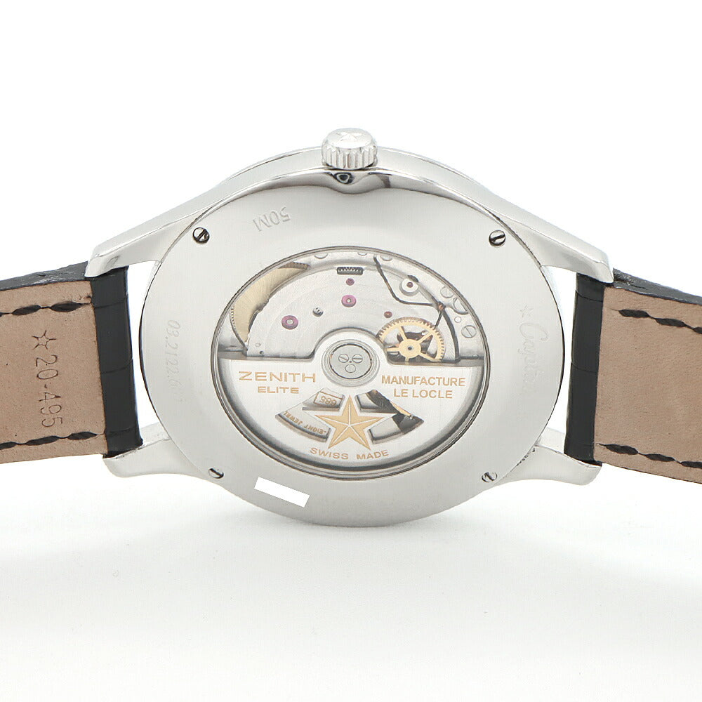 ZENITH ゼニス キャプテン エリート パワーリザーブ 03.2122.685 デイト 50m防水 裏スケ 黒 ブラック SS ステンレス 純正ベルト 純正尾錠 メンズ 自動巻き【6ヶ月保証】【腕時計】【中古】