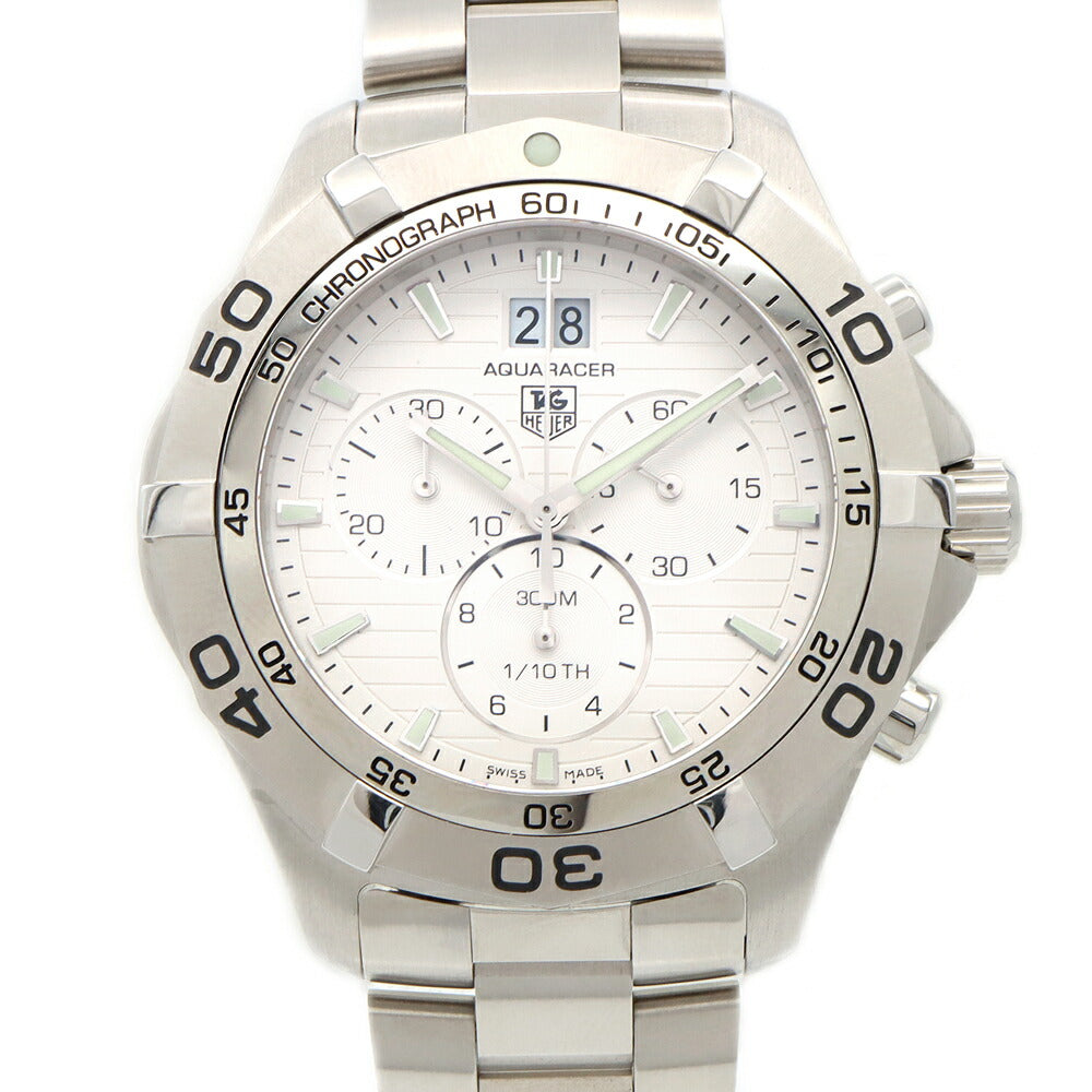 電池交換済 TAG Heuer タグホイヤー アクアレーサー クロノグラフ グランドデイト CAF101F スモールセコンド 300m防水 シルバー SS ステンレス メンズ クォーツ【6ヶ月保証】【腕時計】【中古】