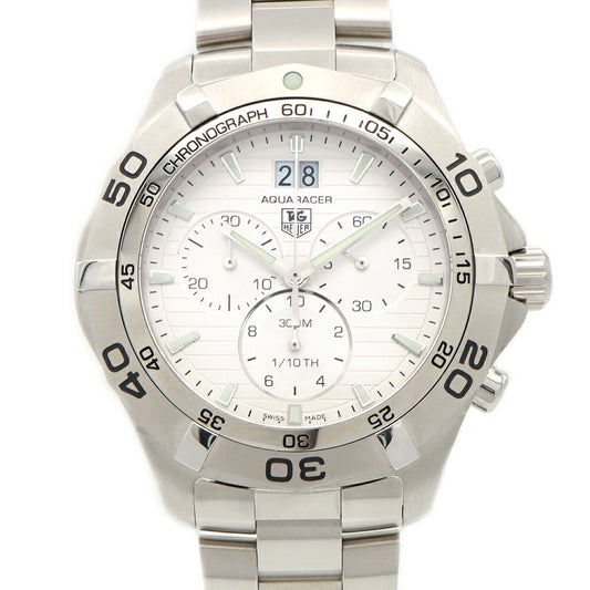 電池交換済 TAG Heuer タグホイヤー アクアレーサー クロノグラフ グランドデイト CAF101F スモールセコンド 300m防水 シルバー SS ステンレス メンズ クォーツ【6ヶ月保証】【腕時計】【中古】