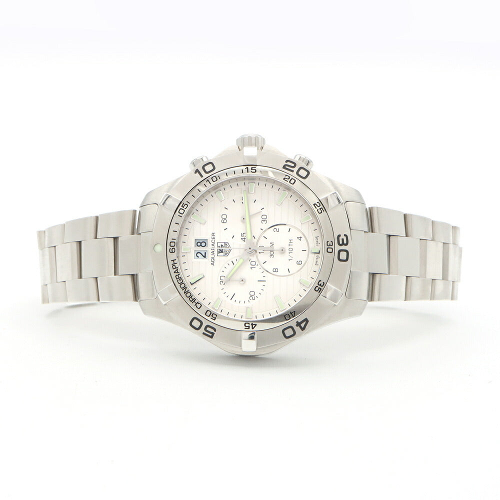電池交換済 TAG Heuer タグホイヤー アクアレーサー クロノグラフ グランドデイト CAF101F スモールセコンド 300m防水 シルバー SS ステンレス メンズ クォーツ【6ヶ月保証】【腕時計】【中古】