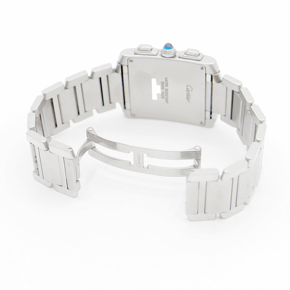 電池交換済 Cartier カルティエ タンクフランセーズ LM クロノリフレックス W51001Q3 クロノグラフ パーペチュアルカレンダー 白 ホワイト アイボリー SS ステンレス メンズ クォーツ【6ヶ月保証】【腕時計】【中古】