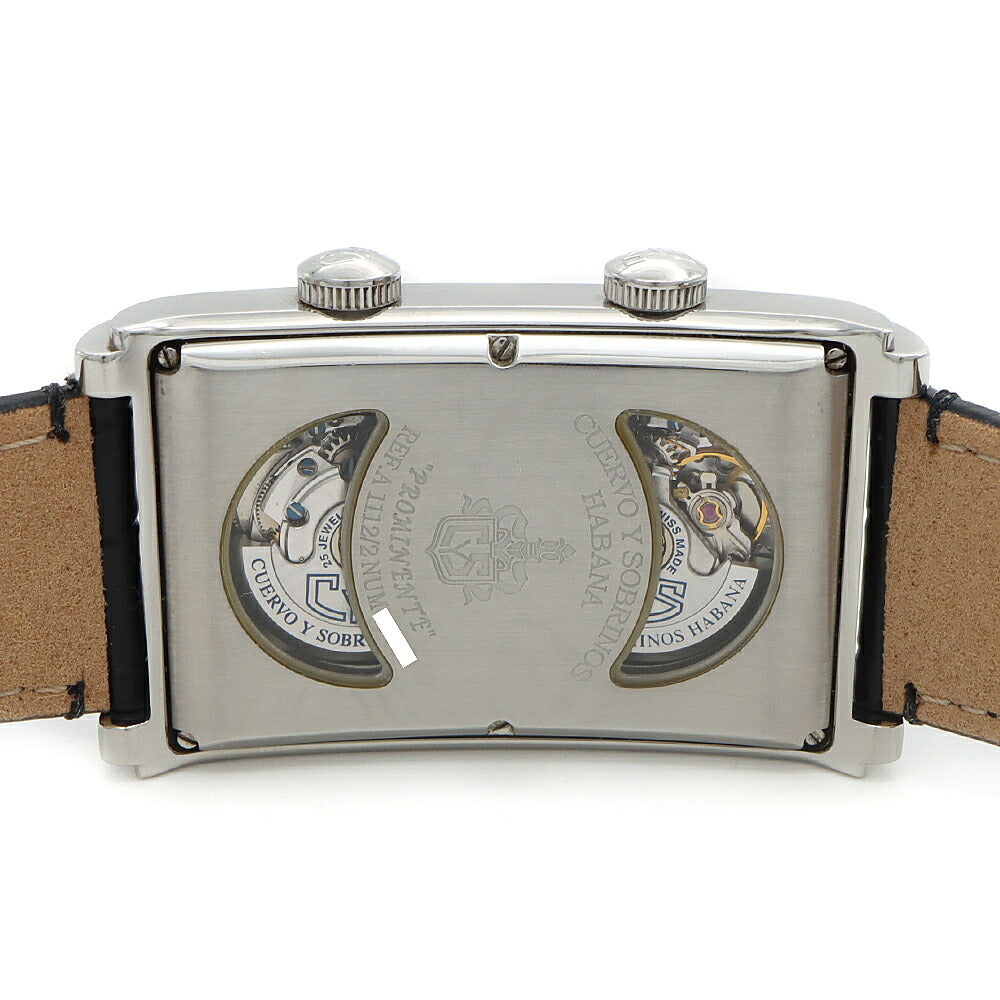 CUERVO Y SOBRINOS クエルボ イ ソブリノス ハバナ プロミネンテ デュアルタイム A1112-2 裏スケ シルバー SS ステンレス 純正尾錠 メンズ 自動巻き【6ヶ月保証】【腕時計】【中古】