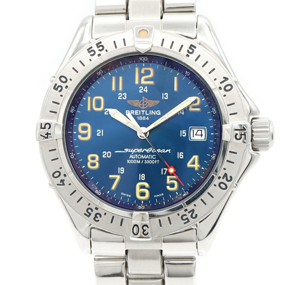 内部点検済 BREITLING ブライトリング スーパーオーシャン A17040 デイト 1000m防水 青 ブルー SS ステンレス メンズ 自動巻き【6ヶ月保証】【腕時計】【中古】