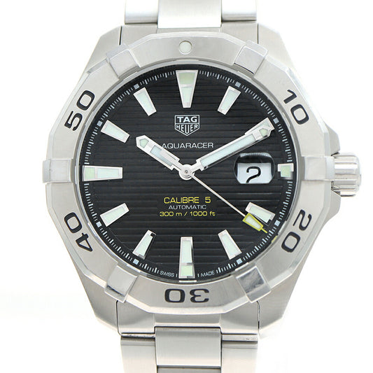 内部点検済 TAG Heuer タグホイヤー アクアレーサー キャリバー5 WAY2010 デイト 300m防水 黒 ブラック SS ステンレス メンズ 自動巻き【6ヶ月保証】【腕時計】【中古】