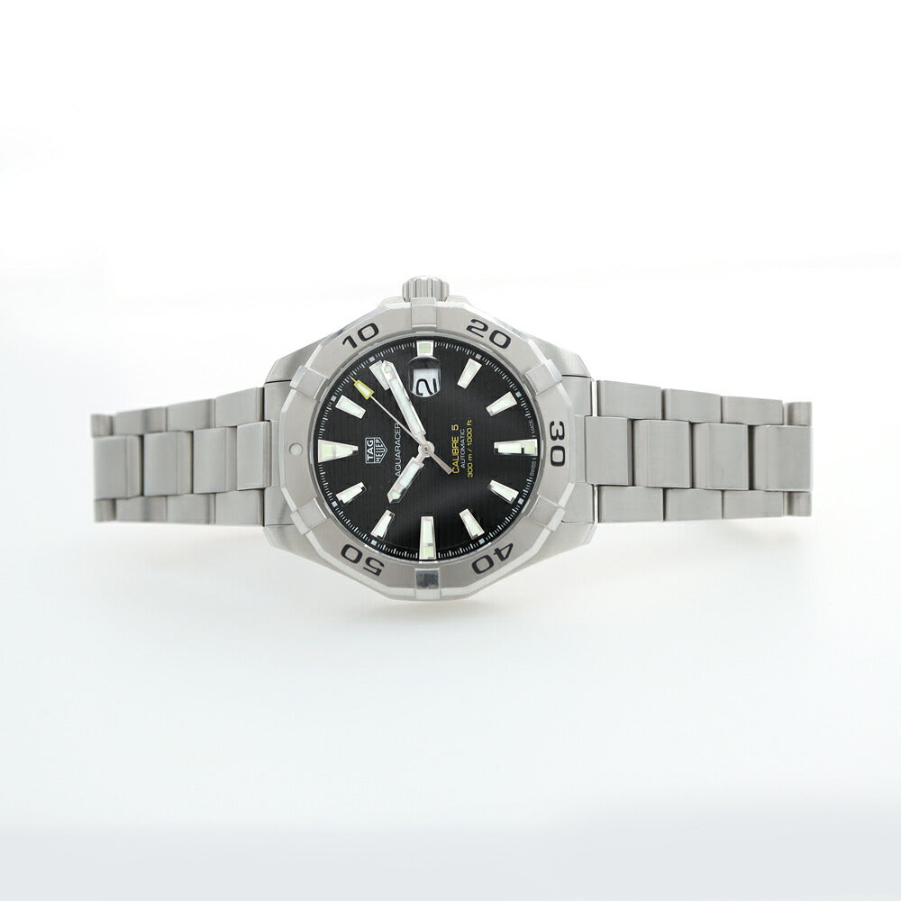 内部点検済 TAG Heuer タグホイヤー アクアレーサー キャリバー5 WAY2010 デイト 300m防水 黒 ブラック SS ステンレス メンズ 自動巻き【6ヶ月保証】【腕時計】【中古】