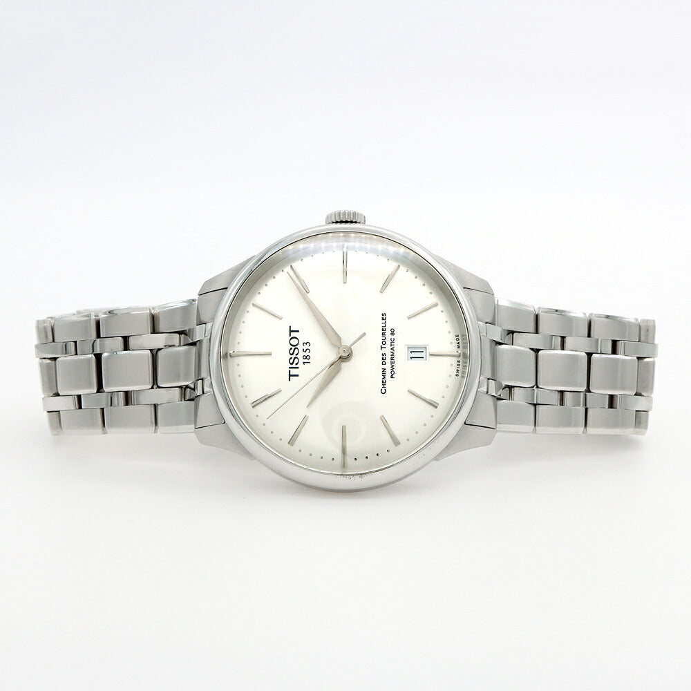 TISSOT ティソ シュマン デ トゥレル パワーマティック 80 T139807A デイト 50m防水 裏スケ シルバー SS ステンレス メンズ 自動巻き【6ヶ月保証】【腕時計】【中古】
