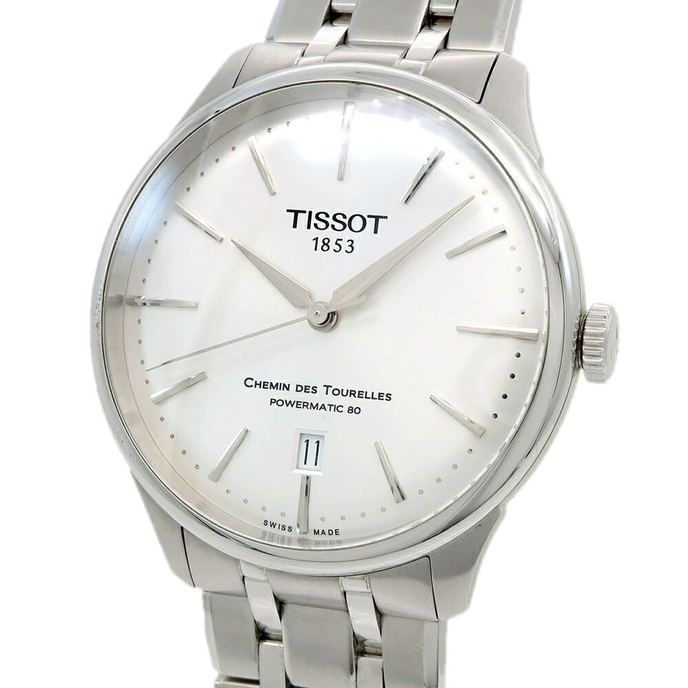 TISSOT Chemin de Tourelles Powermatic 80 T139807A Date 50m Water Resistant Back Scaling Silver SS Stainless Steel Men's Automatic Winding [6 Month Warranty] [Watch] [Used]