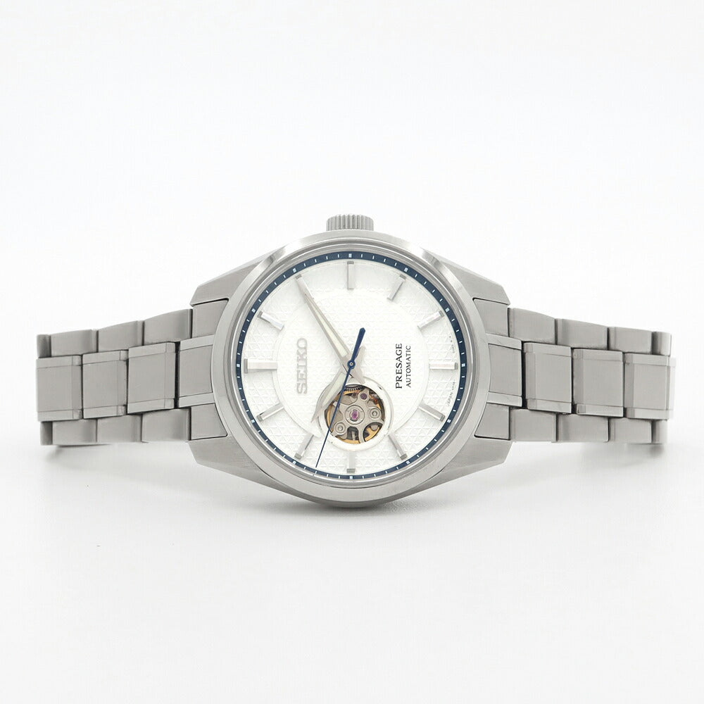 SEIKO セイコー プレザージュ シャープエッジシリーズ 6R38-00A0 SARX097 オープンハート 100m防水 裏スケ 白練 シルバー SS ステンレス メンズ 自動巻き プレサージュ【6ヶ月保証】【腕時計】【中古】