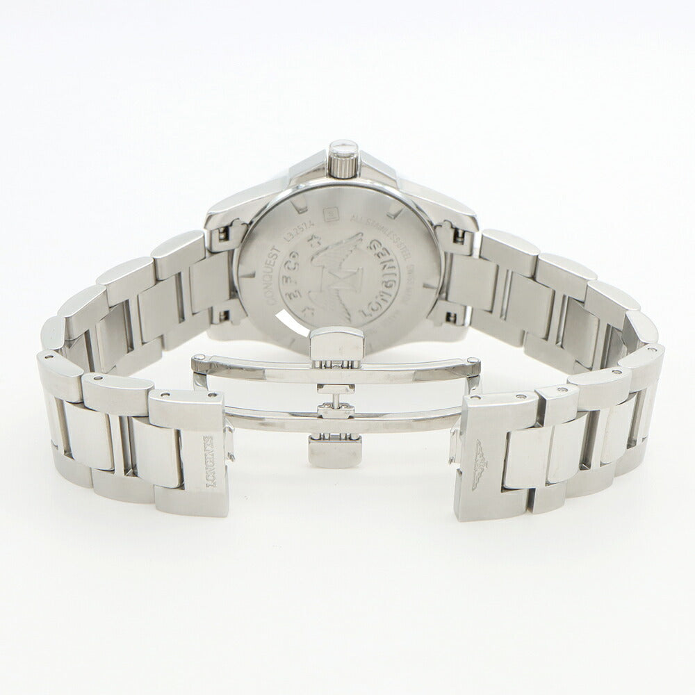 電池交換済 LONGINES ロンジン コンクエスト L3.257.4 300m防水 デイト 白 ホワイト SS ステンレス CE セラミック レディース クォーツ【6ヶ月保証】【腕時計】【中古】