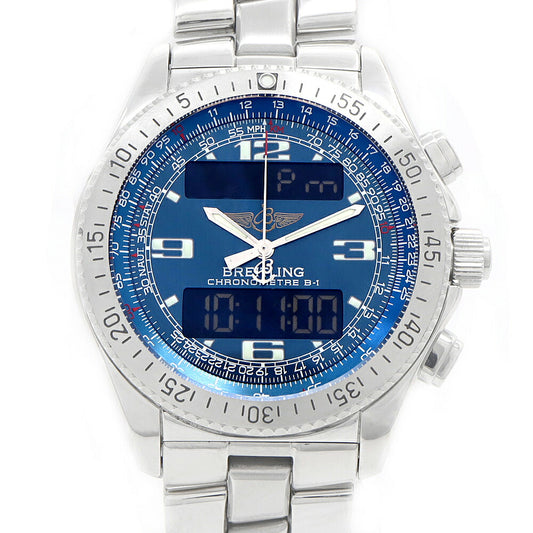 電池交換済 BREITLING ブライトリング B-1 クロノグラフ A78362 デイデイト 50m防水 青 ブルー SS ステンレス メンズ デジアナ クォーツ B1【6ヶ月保証】【腕時計】【中古】