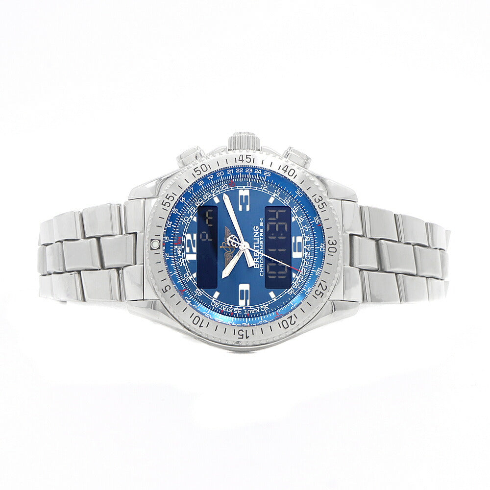 電池交換済 BREITLING ブライトリング B-1 クロノグラフ A78362 デイデイト 50m防水 青 ブルー SS ステンレス メンズ デジアナ クォーツ B1【6ヶ月保証】【腕時計】【中古】