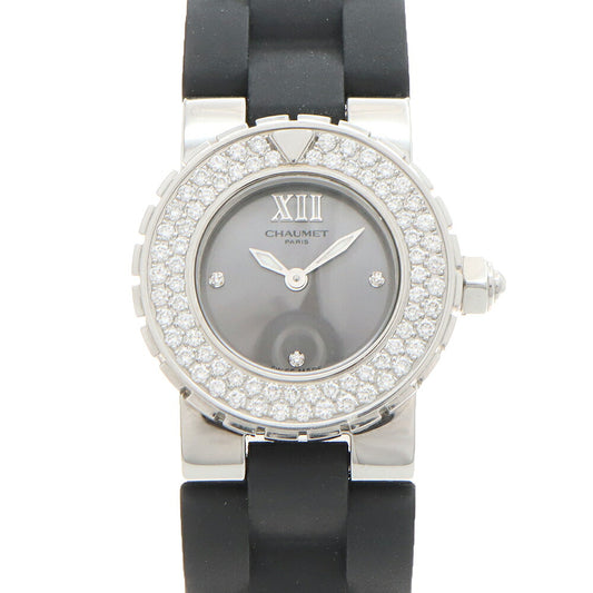電池交換済 CHAUMET ショーメ クラスワン ダイヤベゼル 621 W06201-07A ダイヤモンド 3Pダイヤ 100m防水 グレー SS ステンレス 純正ベルト 純正尾錠 レディース クォーツ【6ヶ月保証】【腕時計】【中古】