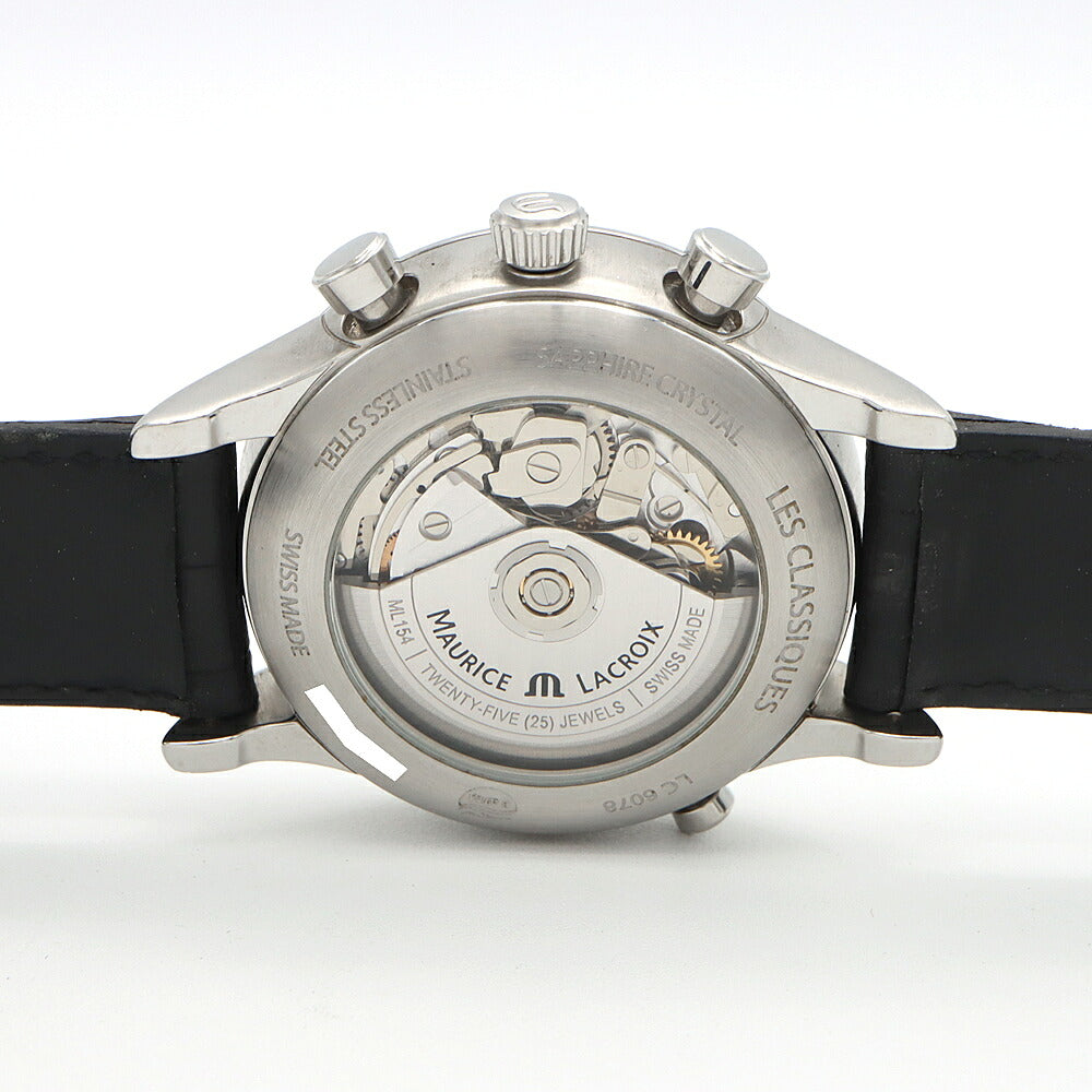 内部点検済 MAURICE LACROIX モーリスラクロア レ クラシック クロノグラフ ムーンフェイズ LC6078 トリプルカレンダー 黒 ブラック SS ステンレス 純正ベルト 純正尾錠 メンズ 自動巻き 【6ヶ月保証】【腕時計】【中古】