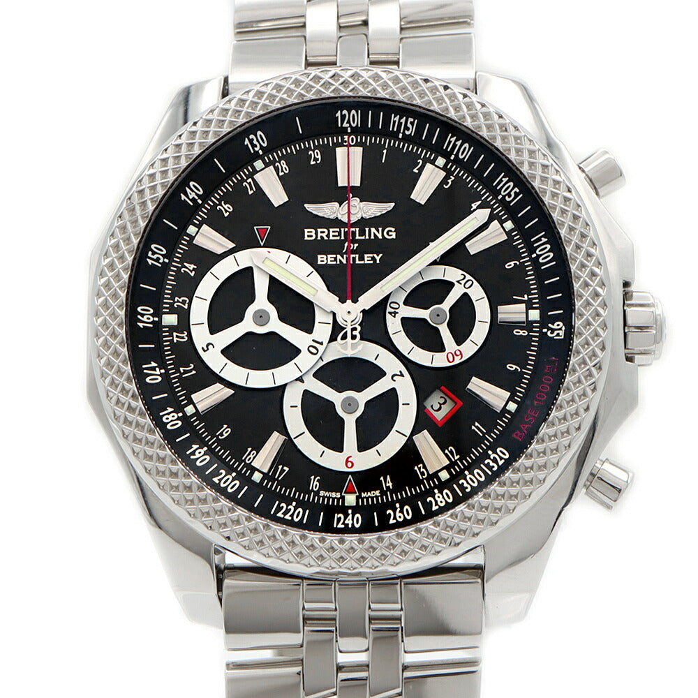 BREITLING ブライトリング ベントレー バーナート レーシング A25366 クロノグラフ 100m防水 裏スケ デイト 黒 ブラック SS ステンレス メンズ 自動巻き【自社保証6ヶ月】【腕時計】【中古】