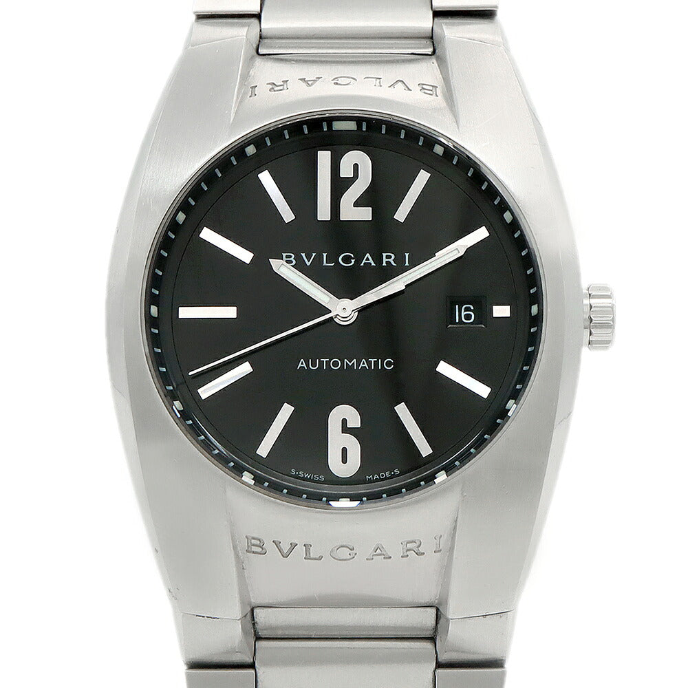 内部点検済 BVLGARI ブルガリ エルゴン EG40S デイト 黒 ブラック SS ステンレス メンズ 自動巻き【6ヶ月保証】【腕時計】【中古】