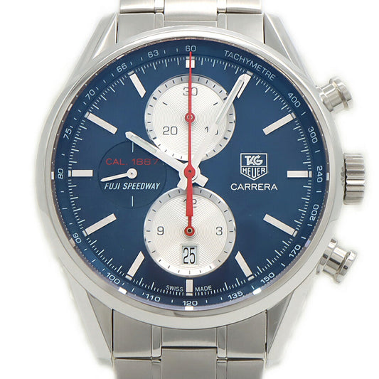 TAG Heuer タグホイヤー カレラ キャリバー1887 クロノグラフ 富士スピードウェイ 日本限定400本 CAR211B 100m防水 デイト 裏スケ 青 ブルー SS ステンレス メンズ 自動巻き【6ヶ月保証】【腕時計】【中古】