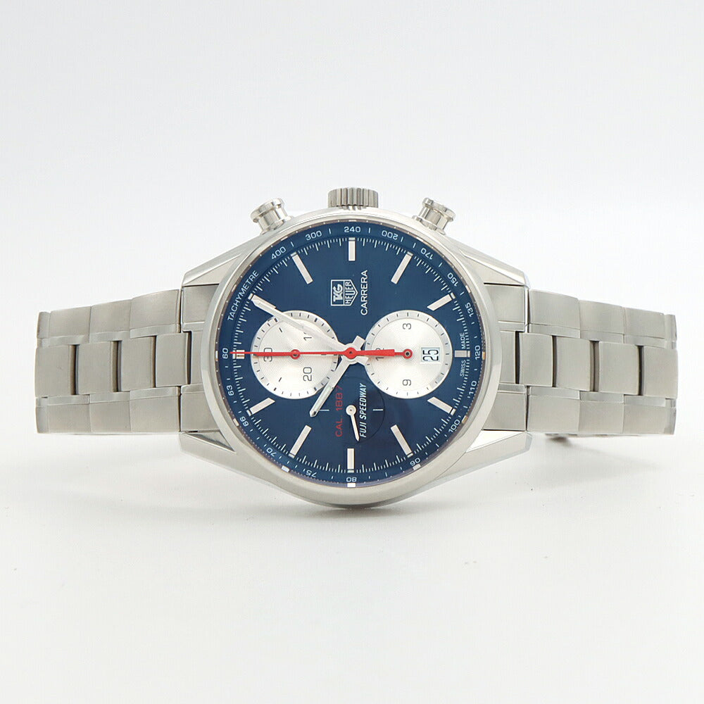 TAG Heuer タグホイヤー カレラ キャリバー1887 クロノグラフ 富士スピードウェイ 日本限定400本 CAR211B 100m防水 デイト 裏スケ 青 ブルー SS ステンレス メンズ 自動巻き【6ヶ月保証】【腕時計】【中古】