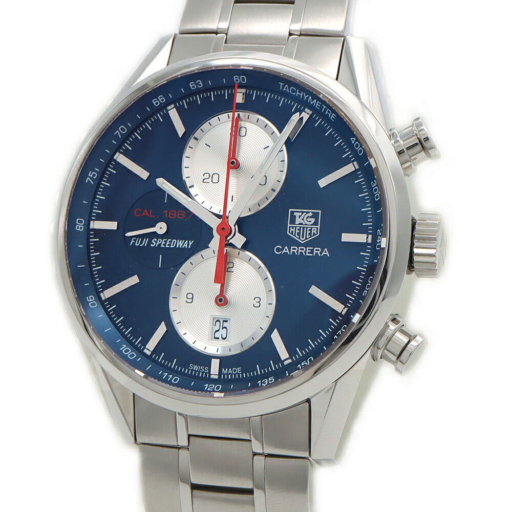 TAG Heuer タグホイヤー カレラ キャリバー1887 クロノグラフ 富士スピードウェイ 日本限定400本 CAR211B 100m防水 デイト 裏スケ 青 ブルー SS ステンレス メンズ 自動巻き【6ヶ月保証】【腕時計】【中古】