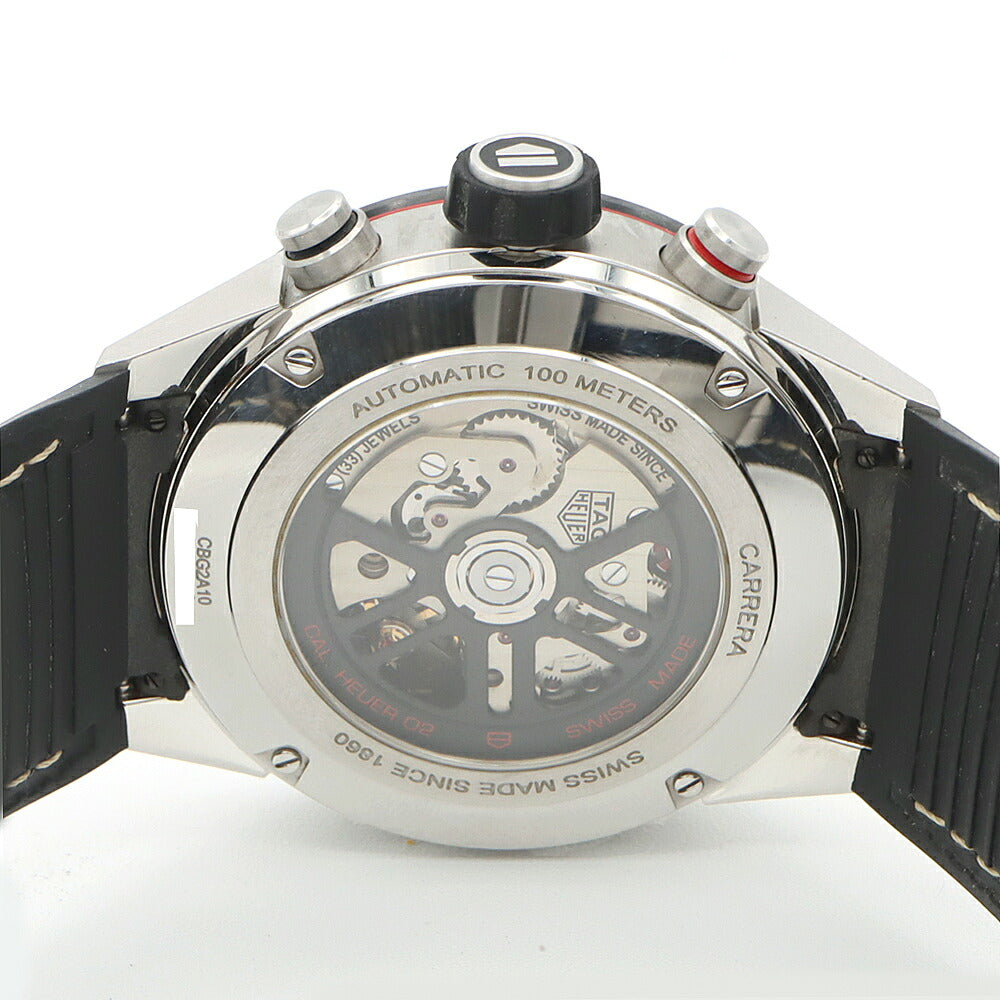 TAG Heuer タグホイヤー カレラ キャリバー ホイヤー02 クロノグラフ CBG2A10 デイト 100m防水 裏スケ 黒 ブラック スケルトン SS ステンレス CE セラミック 純正尾錠 メンズ 自動巻き【6ヶ月保証】【腕時計】【中古】