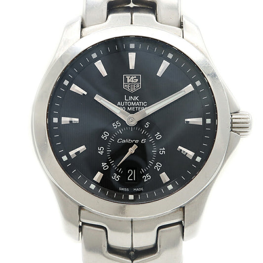 TAG Heuer タグホイヤー リンク キャリバー6 WJF211A スモールセコンド 200m防水 デイト 裏スケ 黒 ブラック SS ステンレス メンズ 自動巻き【6ヶ月保証】【腕時計】【中古】