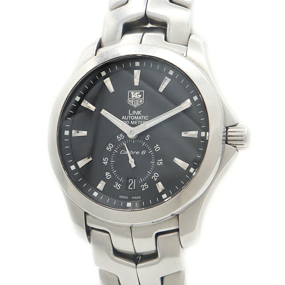 TAG Heuer タグホイヤー リンク キャリバー6 WJF211A スモールセコンド 200m防水 デイト 裏スケ 黒 ブラック SS ステンレス メンズ 自動巻き【6ヶ月保証】【腕時計】【中古】