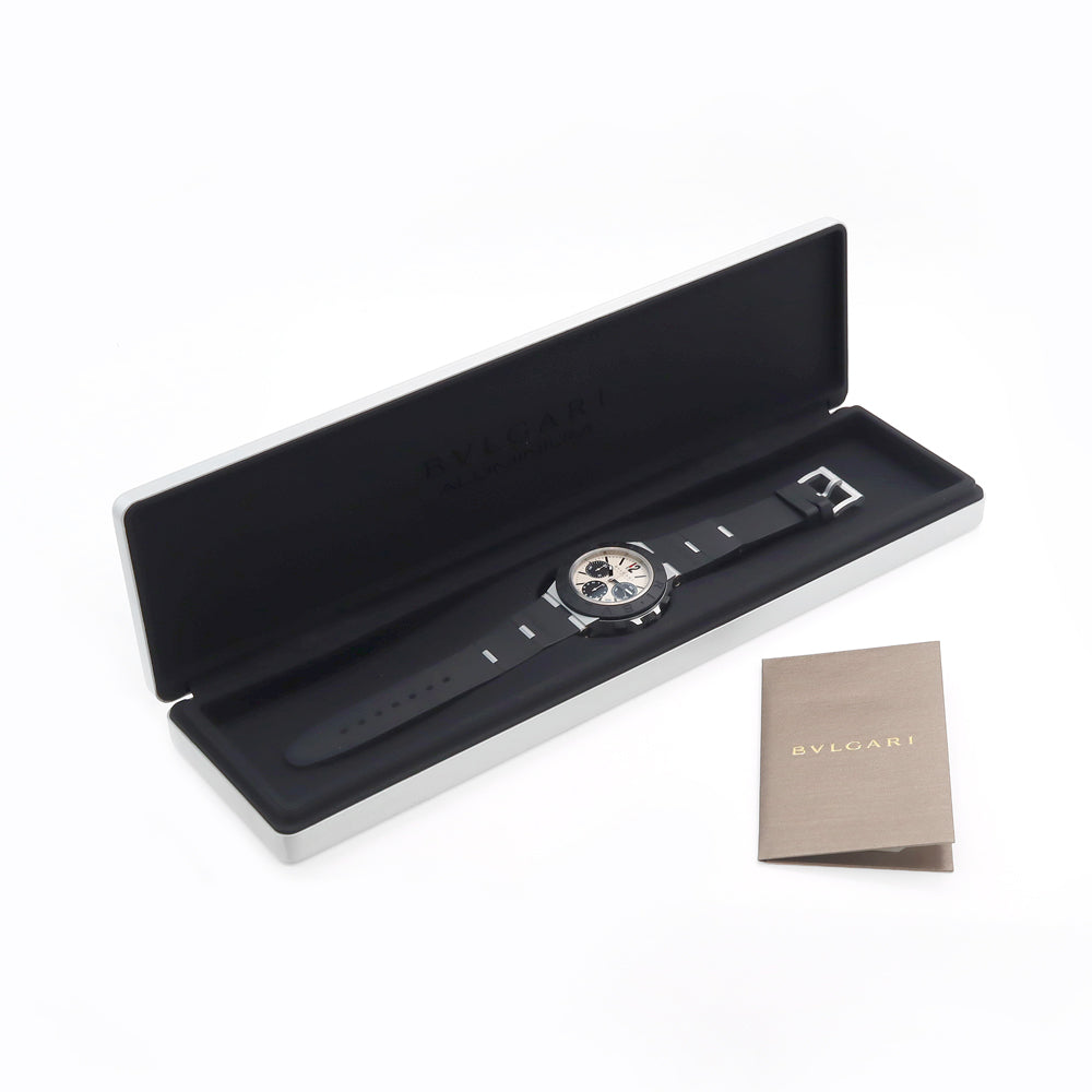 BVLGARI ブルガリ アルミニウム クロノグラフ BB40ATCH デイト 100m防水 シルバー 黒 ブラック アルミニウム Ti チタン 純正ベルト 純正尾錠 メンズ 自動巻き【6ヶ月保証】【腕時計】【中古】