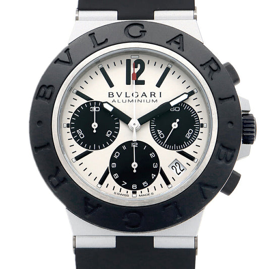 BVLGARI ブルガリ アルミニウム クロノグラフ BB40ATCH デイト 100m防水 シルバー 黒 ブラック アルミニウム Ti チタン 純正ベルト 純正尾錠 メンズ 自動巻き【6ヶ月保証】【腕時計】【中古】