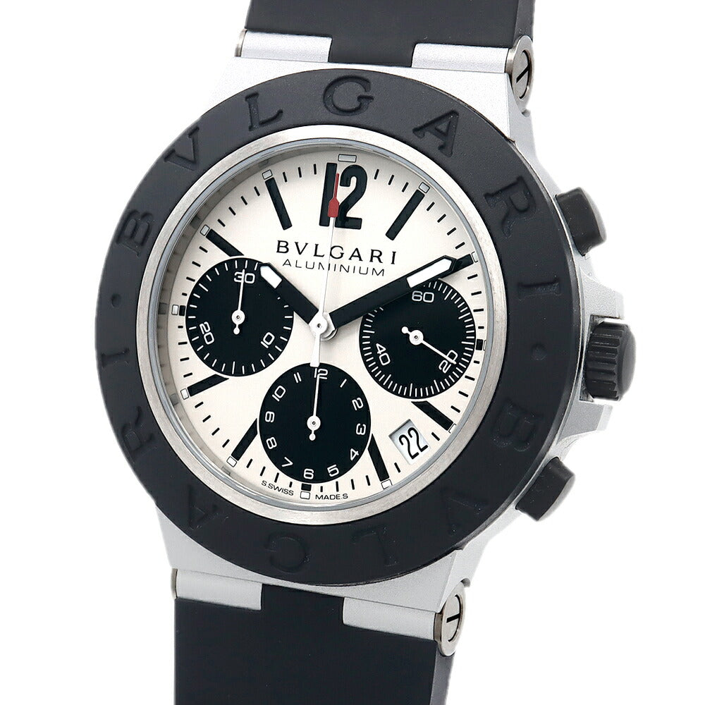 BVLGARI ブルガリ アルミニウム クロノグラフ BB40ATCH デイト 100m防水 シルバー 黒 ブラック アルミニウム Ti チタン 純正ベルト 純正尾錠 メンズ 自動巻き【6ヶ月保証】【腕時計】【中古】