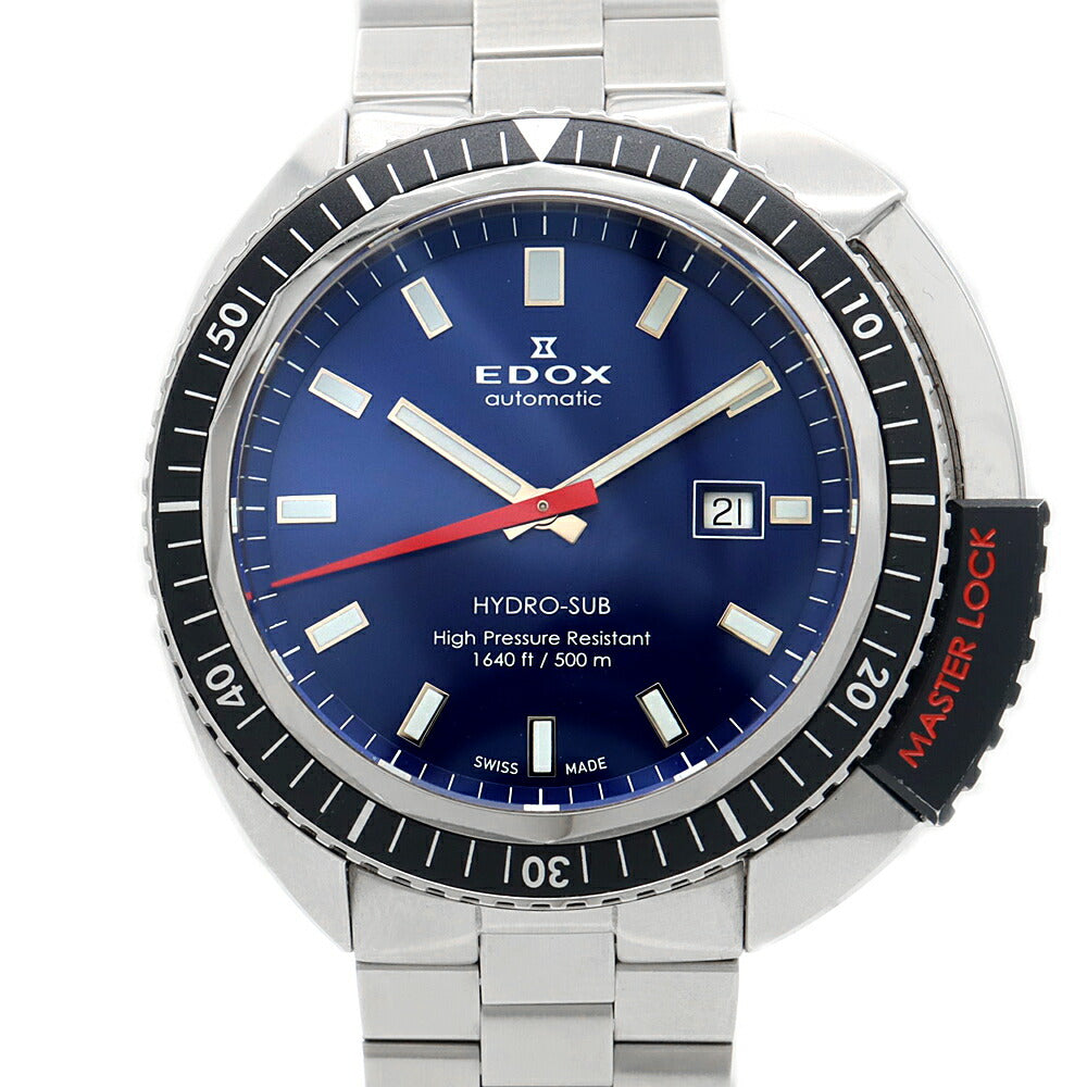 内部点検済 EDOX エドックス ハイドロサブ 80301-3NM-BUIN デイト 500m防水 青 ブルー SS ステンレス メンズ 自動巻き【6ヶ月保証】【腕時計】【中古】
