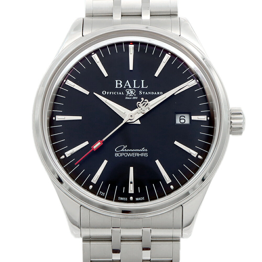 BALL ボール ウォッチ トレインマスター マニュファクチュア80 NM3280D デイト 裏スケ 50m防水 黒 ブラック SS ステンレス メンズ 自動巻き【6ヶ月保証】【腕時計】【中古】