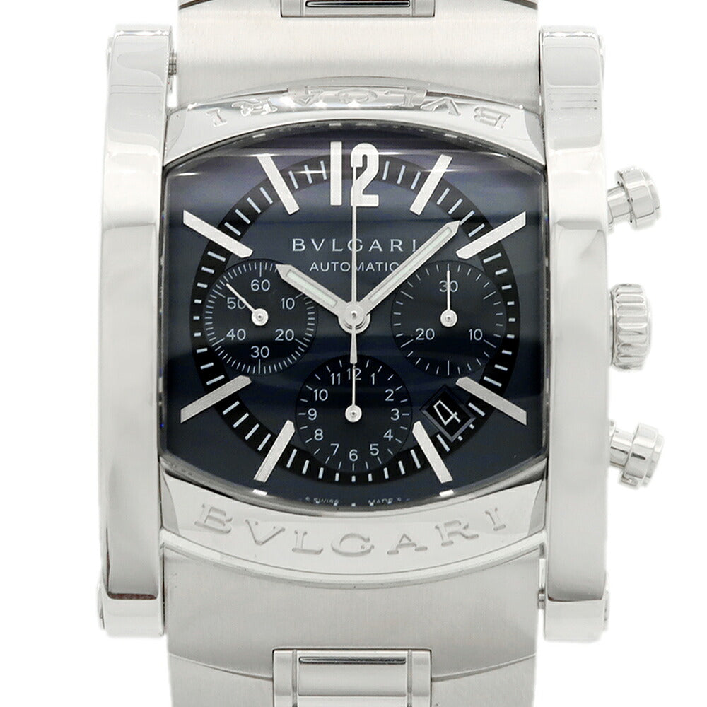 BVLGARI ブルガリ アショーマ クロノグラフ AA44SCH デイト ブルーグレー SS ステンレス メンズ 自動巻き【6ヶ月保証】【腕時計】【中古】
