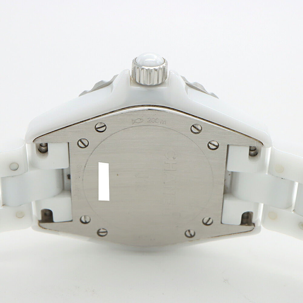 電池交換済 CHANEL シャネル J12 33mm ダイヤベゼル H1628 ダイヤモンド 12Pダイヤ デイト 200m防水 白 ホワイト SS ステンレス CE セラミック アフターダイヤ レディース クォーツ【6ヶ月保証】【腕時計】【中古】