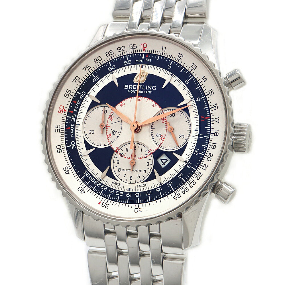 BREITLING ブライトリング ナビタイマー モンブリラン クロノグラフ A41370 デイト 30m防水 黒 ブラック シルバー SS ステンレス メンズ 自動巻き【6ヶ月保証】【腕時計】【中古】
