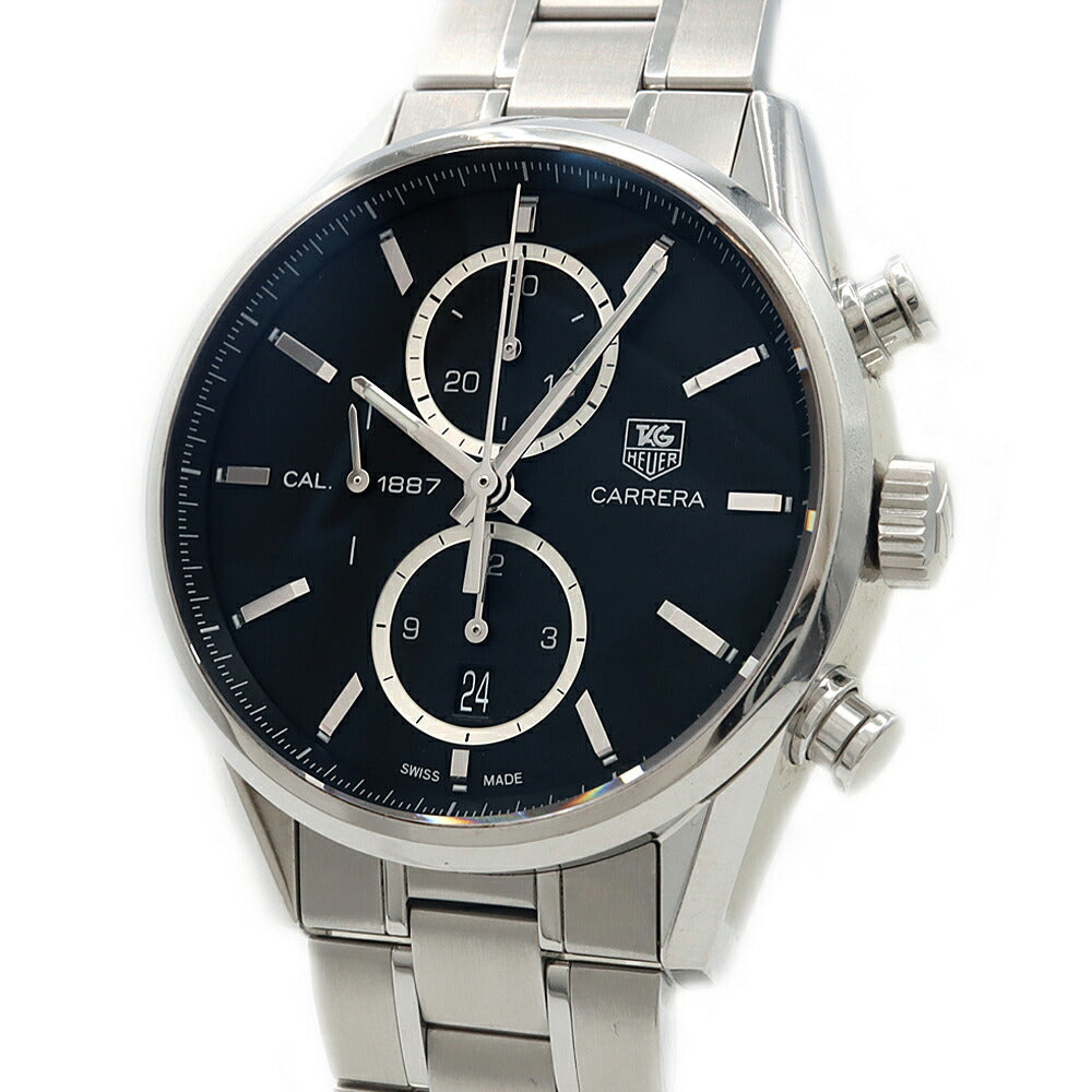 TAG Heuer タグホイヤー カレラ キャリバー1887 クロノグラフ CAR2110 BA0720 デイト 100m防水 裏スケ 黒 ブラック SS ステンレス メンズ 自動巻き【6ヶ月保証】【腕時計】【中古】