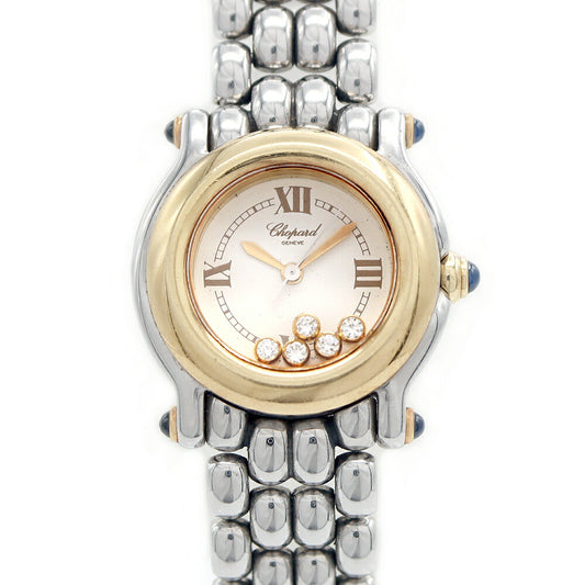 電池交換済 Chopard ショパール ハッピースポーツ 27/8295 5Pダイヤ ダイヤモンド 白 ホワイト YG イエローゴールド SS ステンレス レディース クォーツ【6ヶ月保証】【腕時計】【中古】