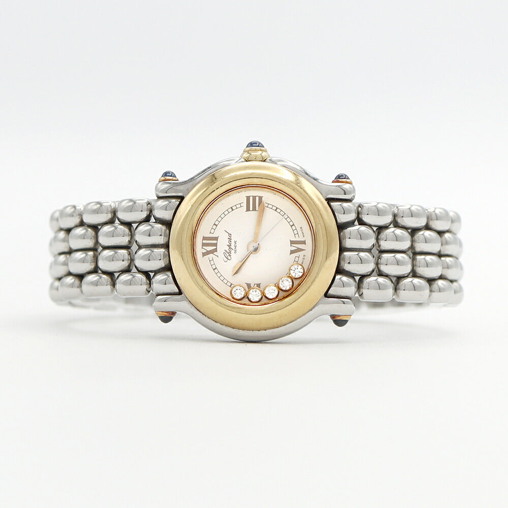 電池交換済 Chopard ショパール ハッピースポーツ 27/8295 5Pダイヤ ダイヤモンド 白 ホワイト YG イエローゴールド SS ステンレス レディース クォーツ【6ヶ月保証】【腕時計】【中古】