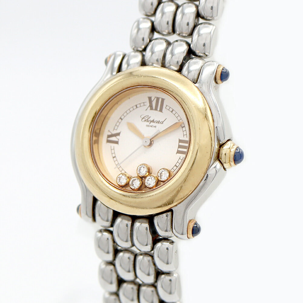 電池交換済 Chopard ショパール ハッピースポーツ 27/8295 5Pダイヤ ダイヤモンド 白 ホワイト YG イエローゴールド SS ステンレス レディース クォーツ【6ヶ月保証】【腕時計】【中古】