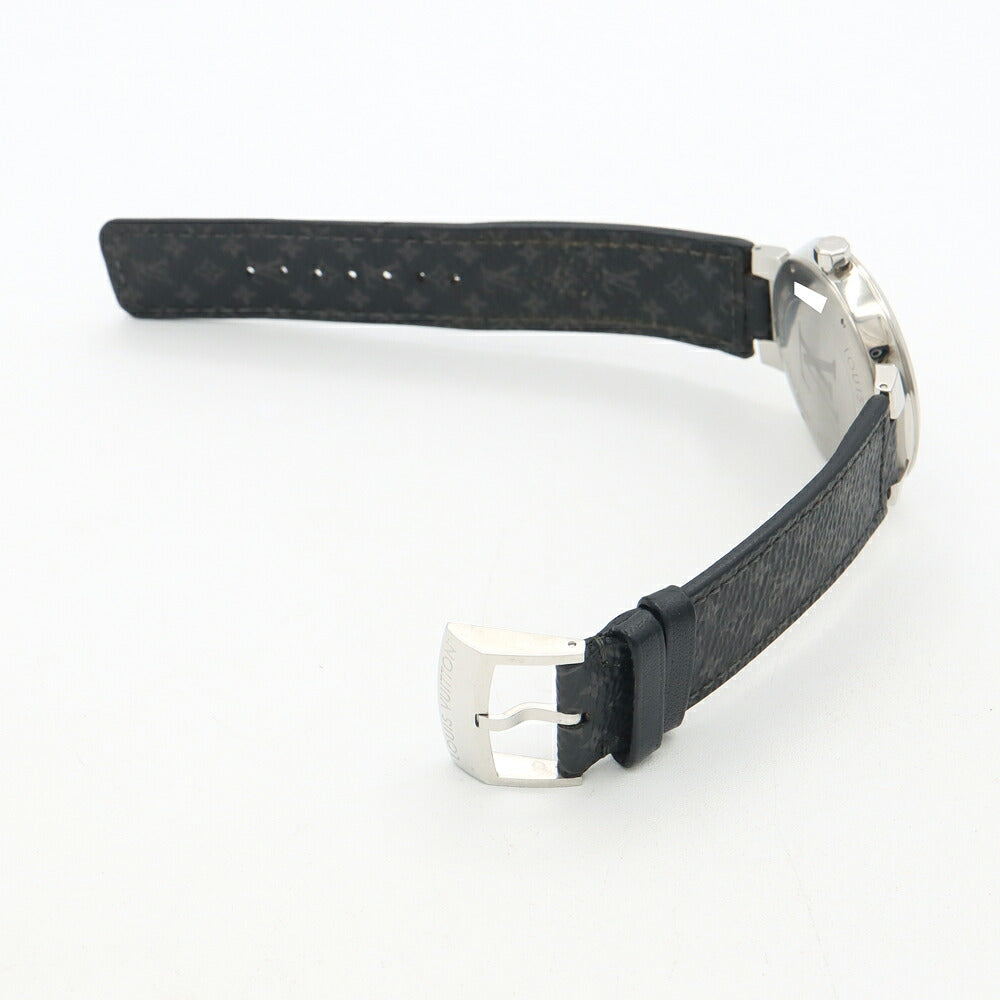 電池交換済 LOUIS VUITTON ルイヴィトン タンブール スリム エクリプス GM モノグラム Q1DM00 デイト 50m防水 グレー SS ステンレス 純正ベルト 純正尾錠 メンズ クォーツ【6ヶ月保証】【腕時計】【中古】