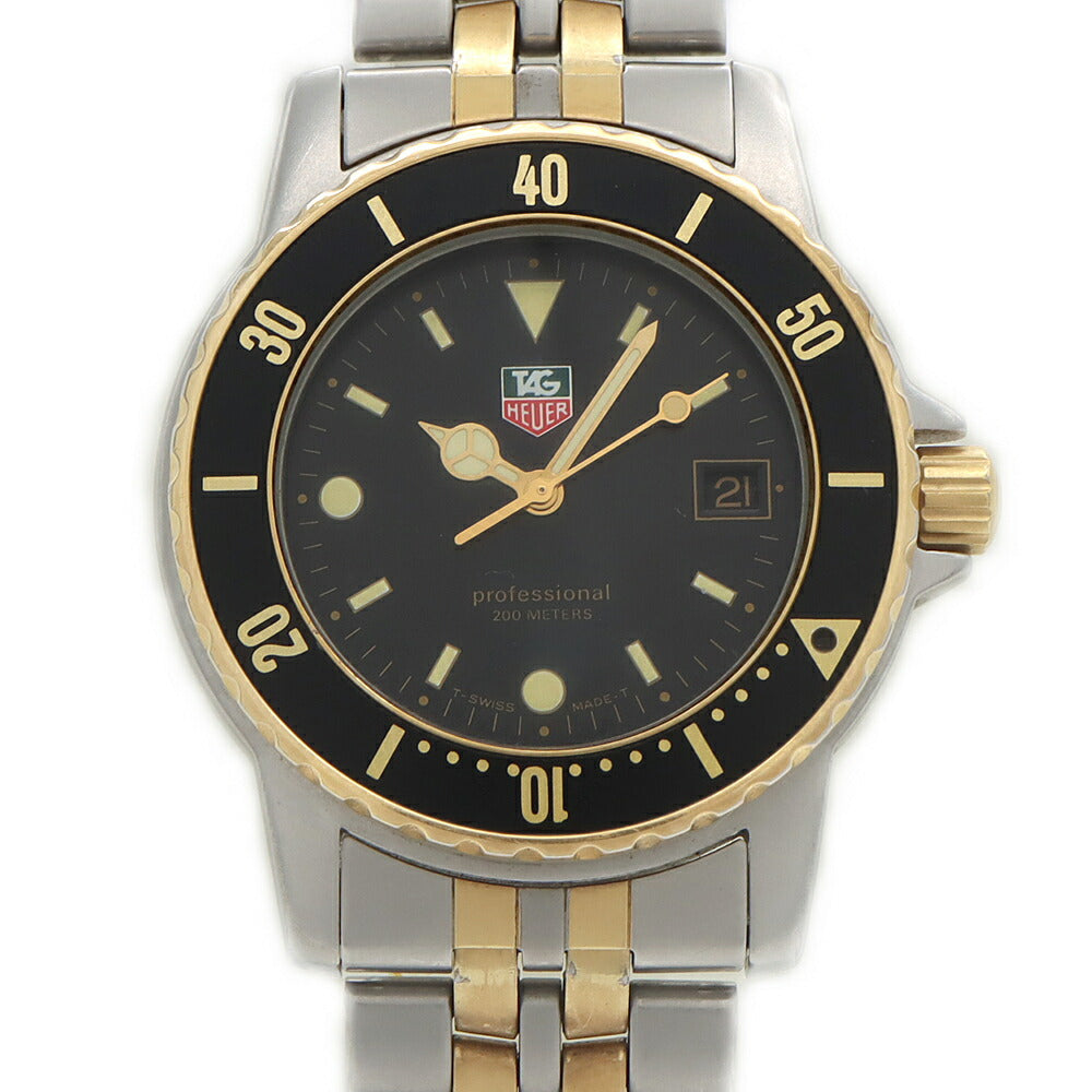 電池交換済 TAG Heuer タグホイヤー プロフェッショナル 200 925.213G デイト 200m防水 黒 ブラック YGP イエローゴールド SS ステンレス コンビ メンズ クォーツ【6ヶ月保証】【腕時計】【中古】