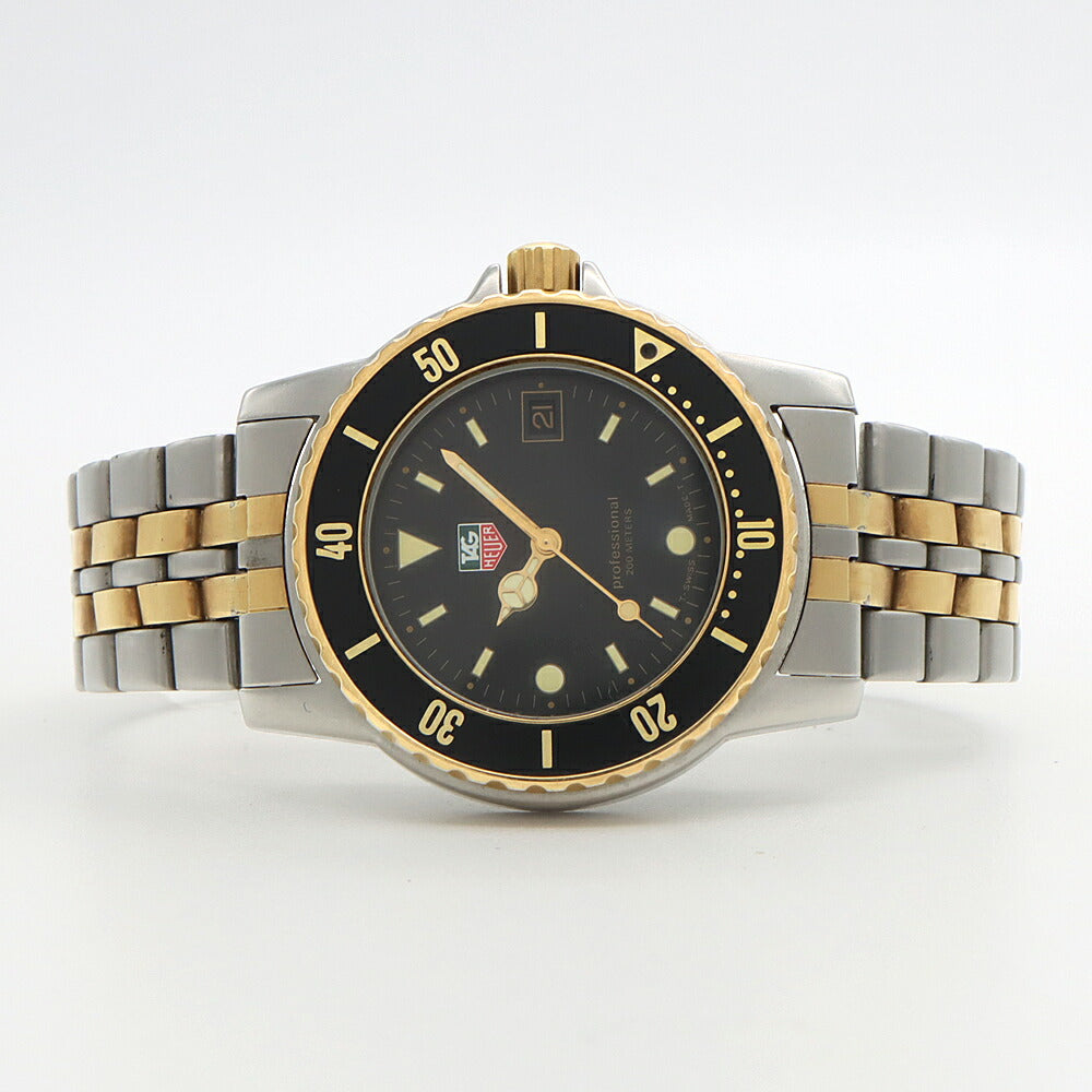 電池交換済 TAG Heuer タグホイヤー プロフェッショナル 200 925.213G デイト 200m防水 黒 ブラック YGP イエローゴールド SS ステンレス コンビ メンズ クォーツ【6ヶ月保証】【腕時計】【中古】