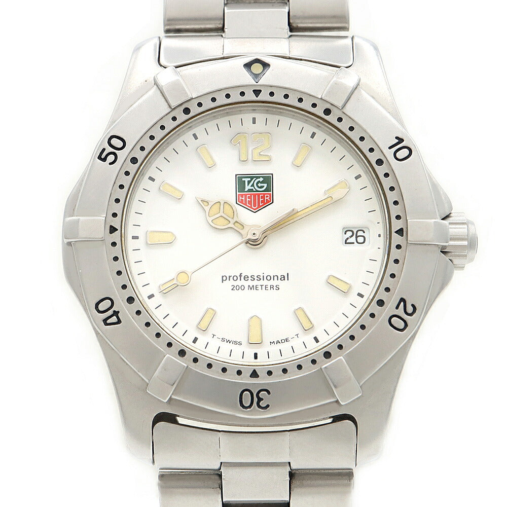 電池交換済 TAG Heuer タグホイヤー プロフェッショナル WK1211 デイト 200m防水 白 ホワイト SS ステンレス メンズ クォーツ【6ヶ月保証】【腕時計】【中古】