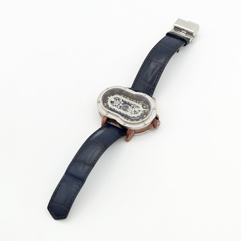Internally inspected AZIMUTH Crazy Rider Motorcycle Back Skelton Power Reserve Skeleton Brown SS Stainless Steel Genuine Buckle Men's Automatic Winding AZIMUTH [6 Month Warranty] [Watch] [Used]
