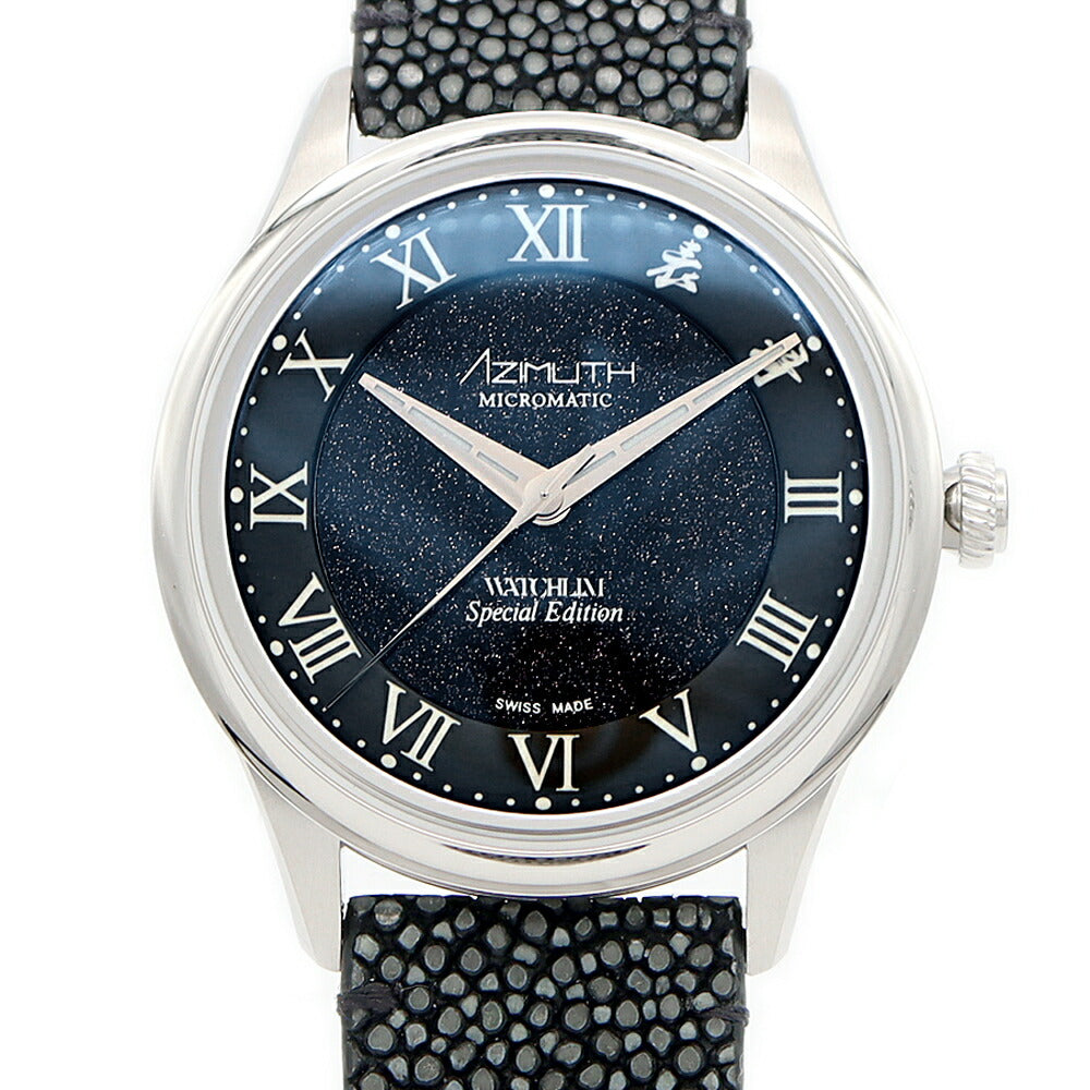 Internally inspected AZIMUTH WATCHLIM Special Edition Aventurine Back Skelton Blue Blue SS Stainless Steel Genuine Belt Genuine Buckle Men's Automatic Winding AZIMUTH [6 Month Warranty] [Watch] [Used]