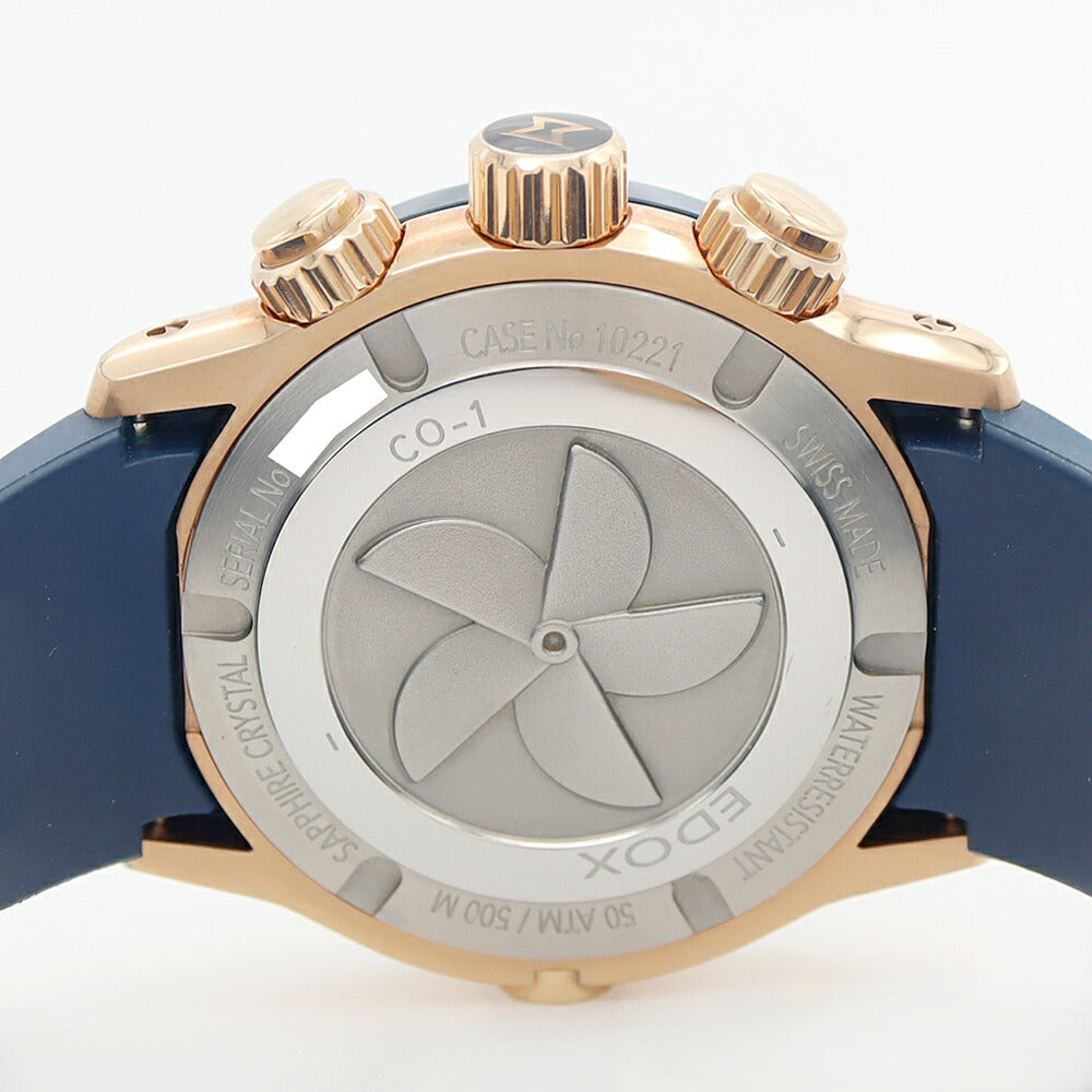 Battery replaced EDOX Chrono Offshore 1 10221 Chronograph Date 500m Water Resistant Blue Blue PGP Pink Gold CE Ceramic Genuine Belt Genuine Buckle Men's Quartz [6 Month Warranty] [Watch] [Used]