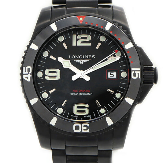 LONGINES ロンジン ハイドロコンクエスト ブラックアウト 日本限定500本 L3.742.2 デイト 300m防水 黒 ブラック SS ステンレス メンズ 自動巻き 【6ヶ月保証】【腕時計】【中古】