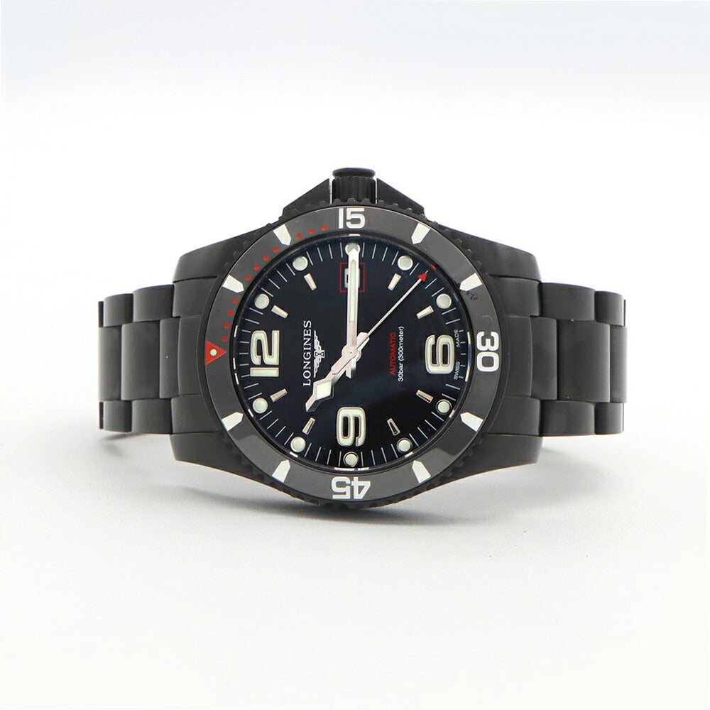 LONGINES ロンジン ハイドロコンクエスト ブラックアウト 日本限定500本 L3.742.2 デイト 300m防水 黒 ブラック SS ステンレス メンズ 自動巻き 【6ヶ月保証】【腕時計】【中古】