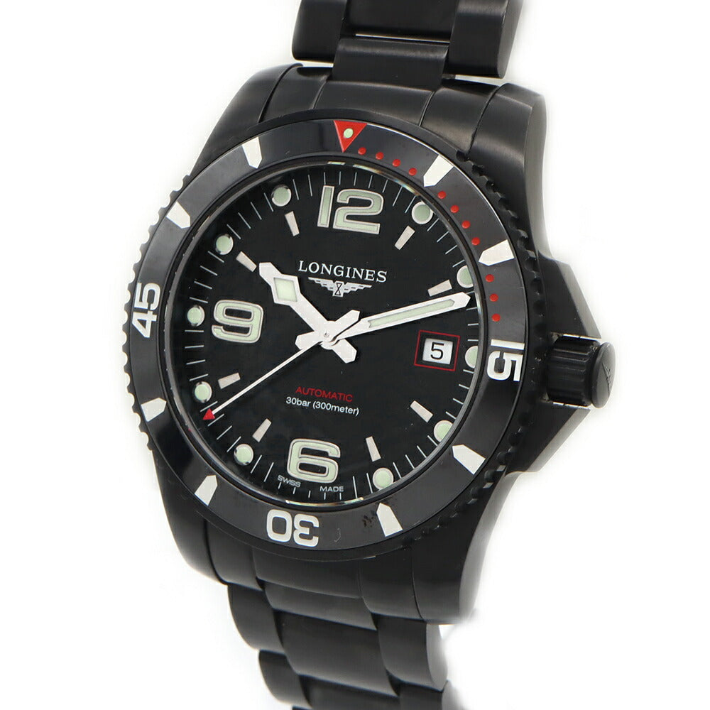 LONGINES ロンジン ハイドロコンクエスト ブラックアウト 日本限定500本 L3.742.2 デイト 300m防水 黒 ブラック SS ステンレス メンズ 自動巻き 【6ヶ月保証】【腕時計】【中古】